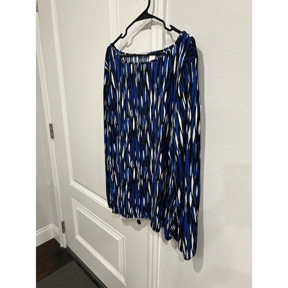 Worthington Long Sleeve Blouse Blue White Plus Sz 2X Abstract Print Stretch - Picture 3 of 11